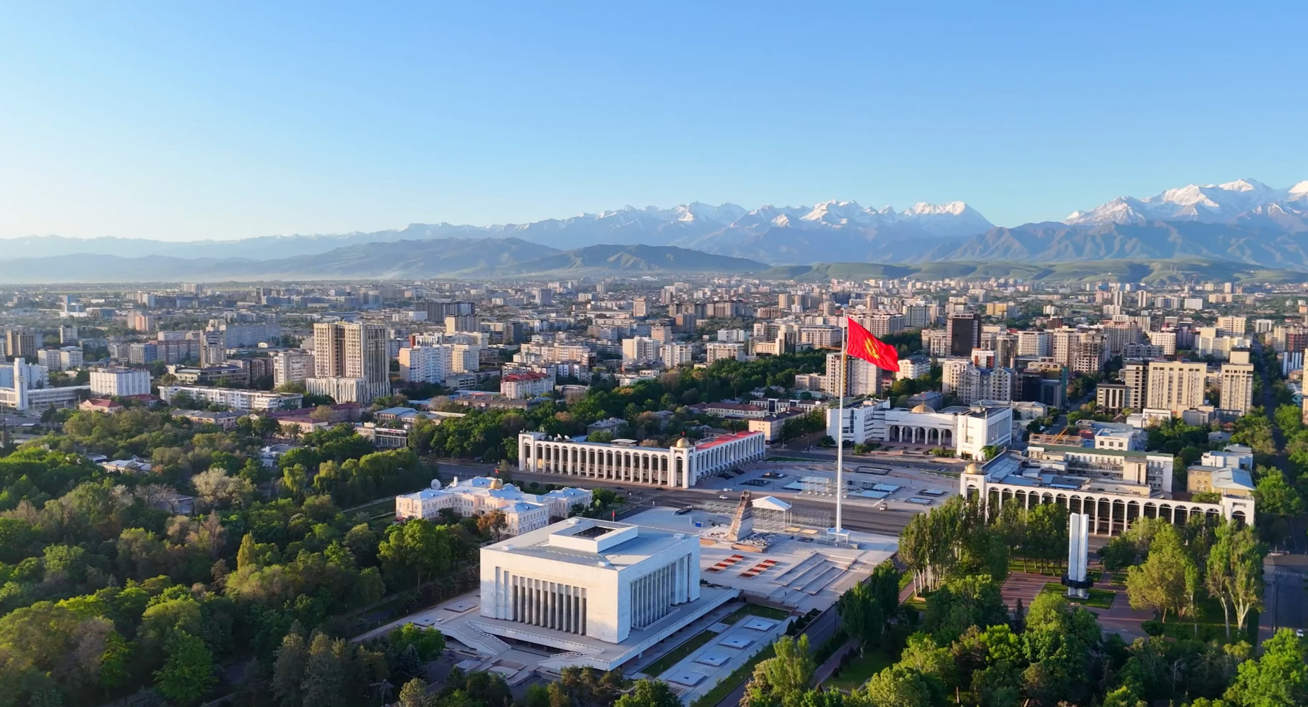Bishkek city walking tour route through central boulevards and everyday urban spaces