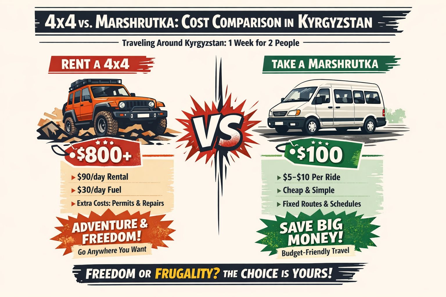 Kyrgyzstan transport comparison marshrutka vs 4x4 cost and travel experience